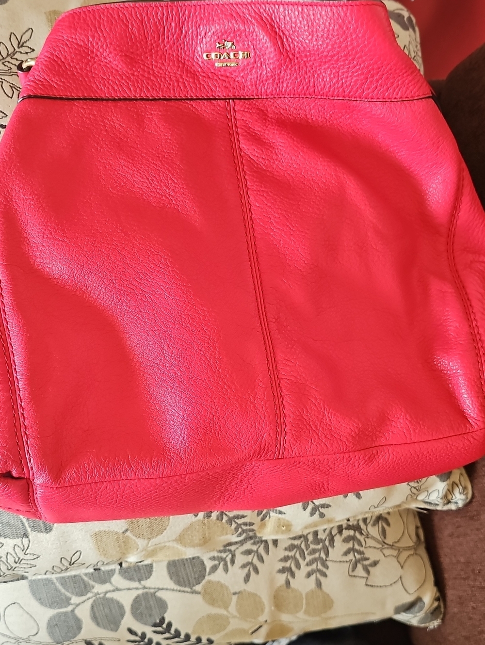 Coach Red Leather Shoulder Bag with Gold Logo